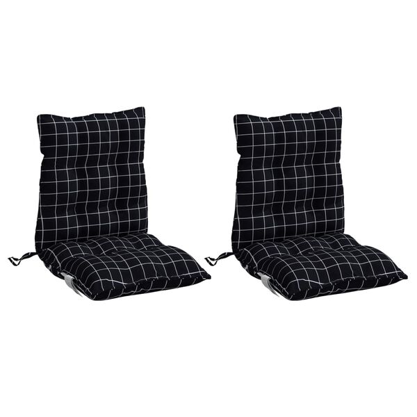 vidaXL Coussins de chaise &agrave; dossier bas lot de 2 motif &agrave; carreaux noir