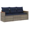 vidaXL Ensemble de canap&eacute; de jardin 3 pcs avec coussins gris r&eacute;sine tress&eacute;e