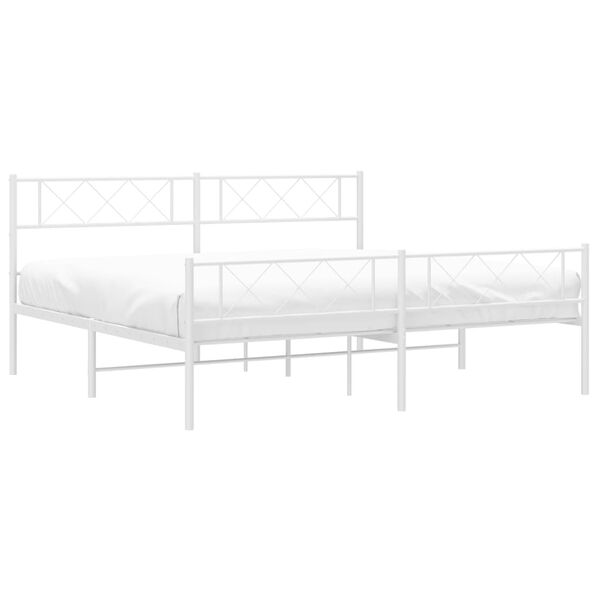 vidaXL Cadre de lit m&eacute;tal sans matelas et pied de lit blanc 200x200 cm