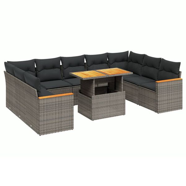 vidaXL Salon de jardin avec coussins 10 pcs gris r&eacute;sine tress&eacute;e