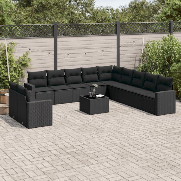 vidaXL Salon de jardin 12 pcs avec coussins noir r&eacute;sine tress&eacute;e