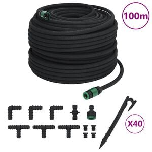 vidaXL Tuyau d'arrosage de jardin noir 0,6" 100 m caoutchouc