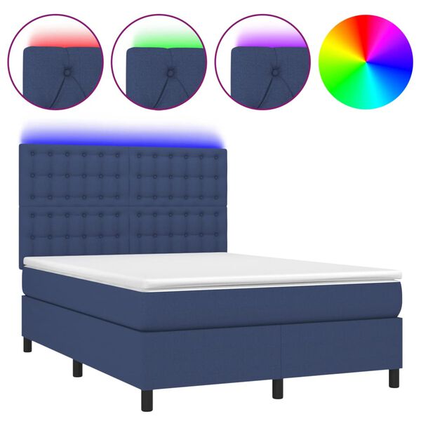 vidaXL Sommier &agrave; lattes de lit et matelas et LED Bleu 140x190 cm Tissu