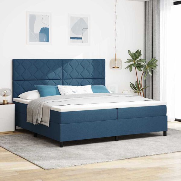 vidaXL Lit &agrave; ressorts avec matelas avec LED Bleu 200 x 200 cm tissu