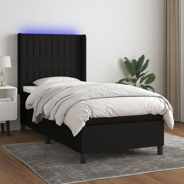 vidaXL Sommier &agrave; lattes de lit matelas et LED Noir 100x200 cm Tissu