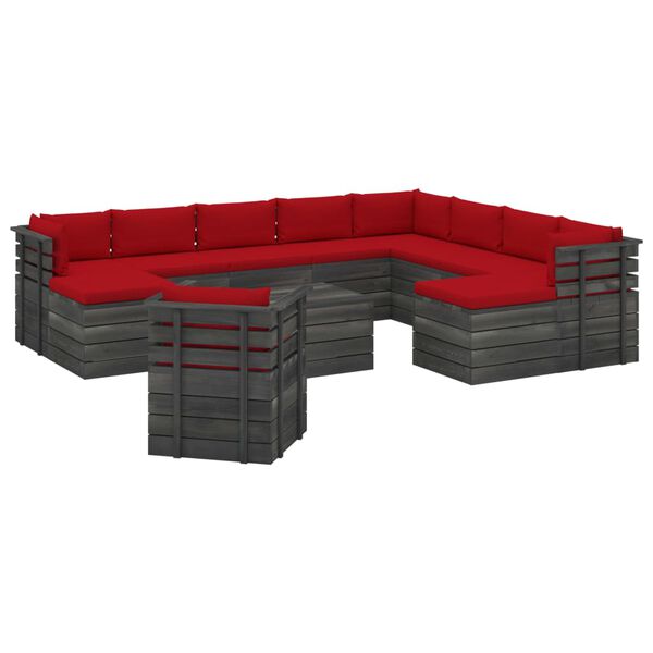 vidaXL Salon de jardin palette 12 pcs avec coussins Bois de pin massif