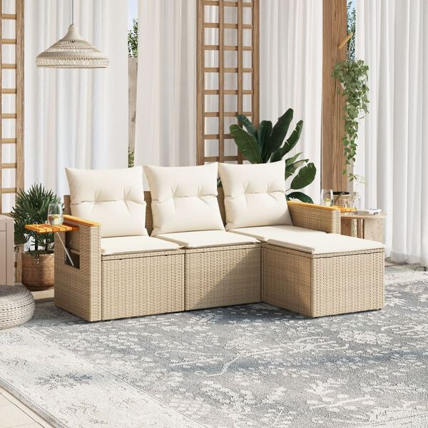 vidaXL Salon de jardin avec coussins 4 pcs beige r&eacute;sine tress&eacute;e