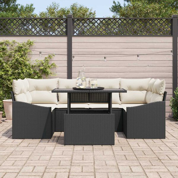 vidaXL Ensemble de canap&eacute; de jardin 7 pcs Noir Poly rotin