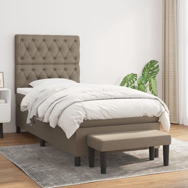 vidaXL Sommier &agrave; lattes de lit avec matelas Taupe 80x200 cm Tissu