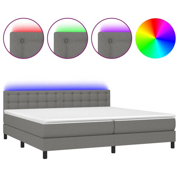 vidaXL Sommier &agrave; lattes de lit et matelas et LED Gris fonc&eacute; 200x200 cm