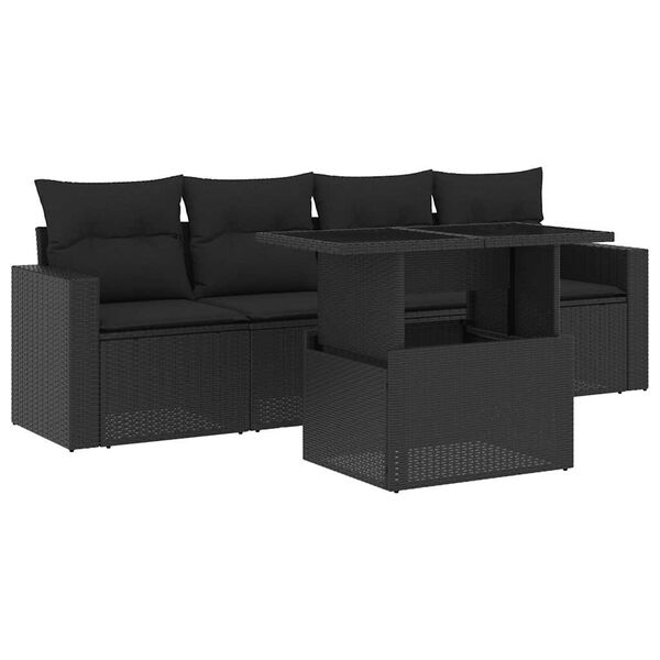 vidaXL Salon de jardin 5 pcs avec coussins noir r&eacute;sine tress&eacute;e