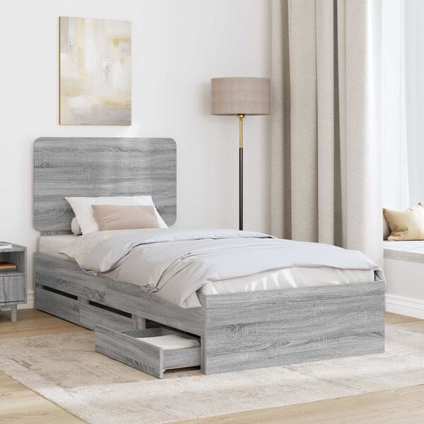 vidaXL Cadre de lit Gris Sonoma 75 x 190 cm Bois Ing&eacute;nierie