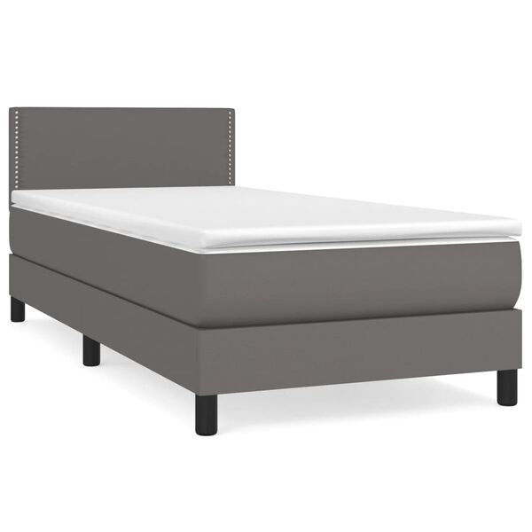 vidaXL Sommier &agrave; lattes de lit avec matelas Gris 90x200 cm Similicuir