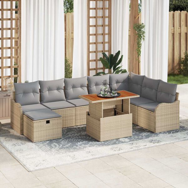 vidaXL Ensemble de canap&eacute; de jardin 9 pcs Beige Poly rotin