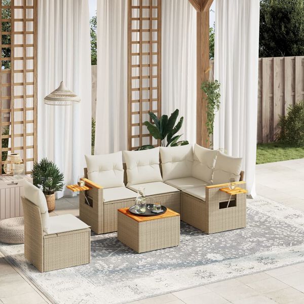 vidaXL Salon de jardin avec coussins 6 pcs beige r&eacute;sine tress&eacute;e