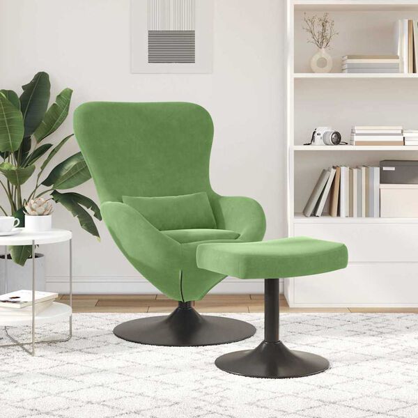 vidaXL Chaise &OElig;uf avec Pouf Vert clair 63 x 73 x 90 cm Velours