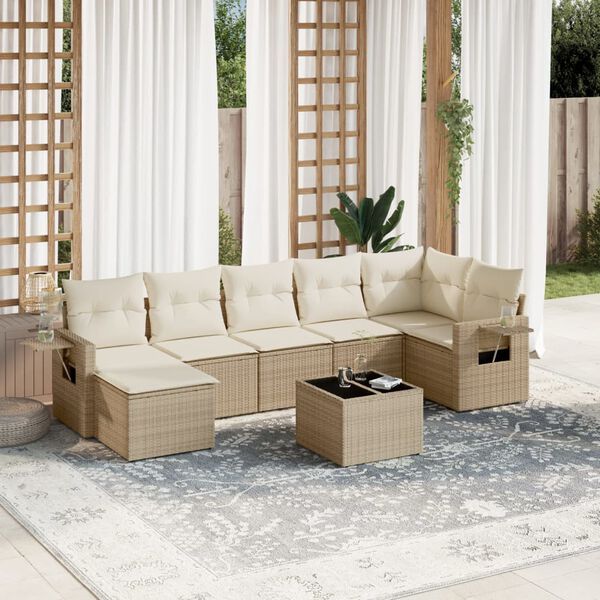 vidaXL Salon de jardin avec coussins 8 pcs beige r&eacute;sine tress&eacute;e