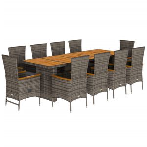 vidaXL Ensemble &agrave; manger de jardin 11pcs avec coussins gris poly rotin
