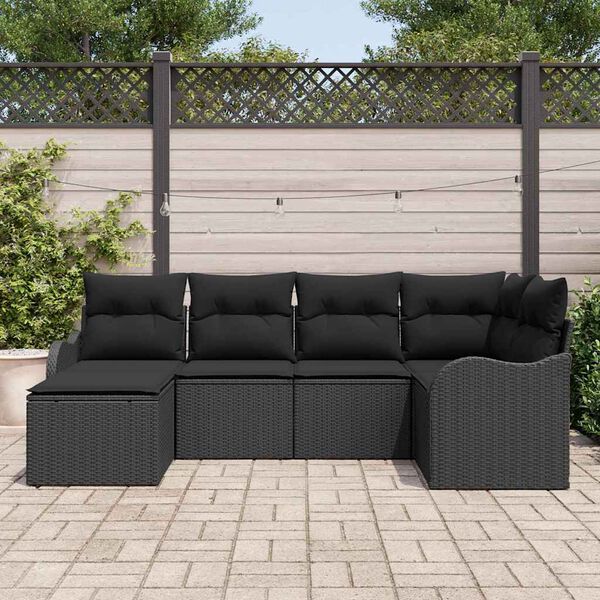 vidaXL Ensemble de canap&eacute; de jardin avec coussin 6 pcs Noir Poly rotin