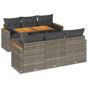 vidaXL Salon de jardin avec coussins 7 pcs gris r&eacute;sine tress&eacute;e acacia
