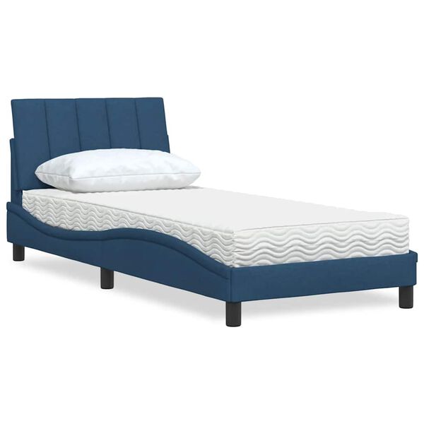 vidaXL Lit avec matelas Hanko bleu 90x190 cm tissu
