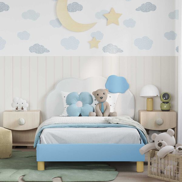 vidaXL Cadre de lit pour enfants avec t&ecirc;te de lit Bleu 90 x 190 cm PU