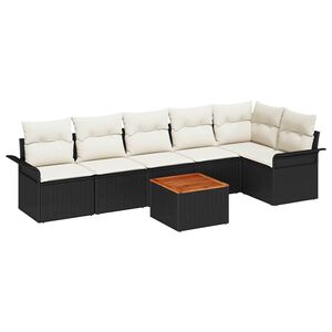 vidaXL Ensemble de canap&eacute; de jardin 7 pc Noir polyrotin