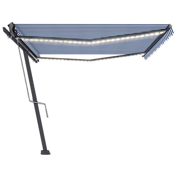 vidaXL Auvent automatique capteur de vent/LED 500x300 cm Bleu et blanc