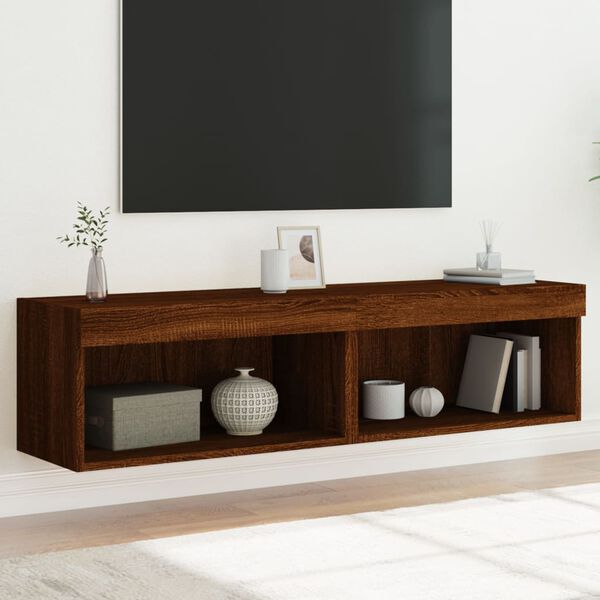 vidaXL Meubles TV avec lumi&egrave;res LED 2 pcs ch&ecirc;ne marron 60x30x30 cm