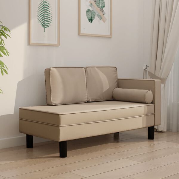 vidaXL Chaise longue avec coussins et traversin cappuccino similicuir
