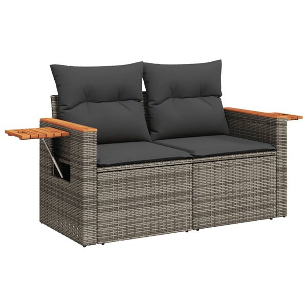 vidaXL Salon de jardin avec coussins 7 pcs gris r&eacute;sine tress&eacute;e