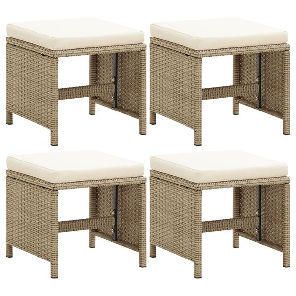 vidaXL Tabourets de jardin lot de 4 avec coussins R&eacute;sine tress&eacute;e Beige