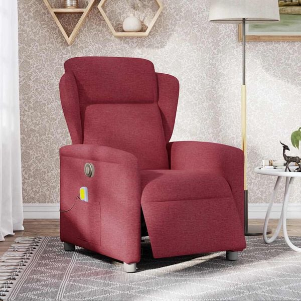 vidaXL Fauteuil de massage inclinable &eacute;lectrique Rouge bordeaux Tissu