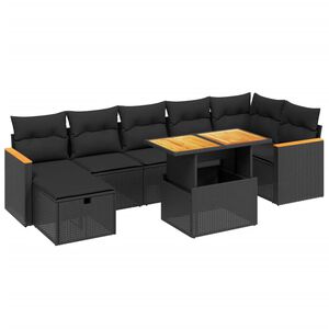 vidaXL Salon de jardin 8 pcs avec coussins noir r&eacute;sine tress&eacute;e