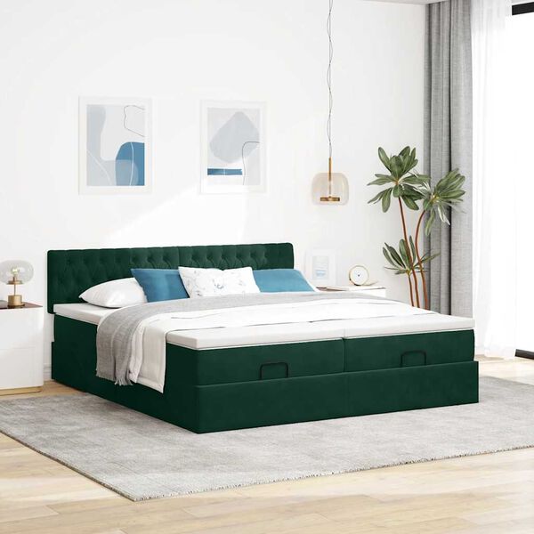 VidaXL Cadre de lit ottoman avec matelas vert foncé 180x200cm velours