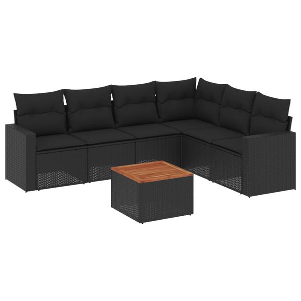 vidaXL Salon de jardin 7 pcs avec coussins noir r&eacute;sine tress&eacute;e