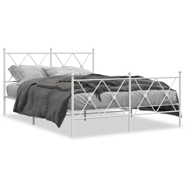 vidaXL Cadre de lit m&eacute;tal sans matelas et pied de lit blanc 137x190 cm