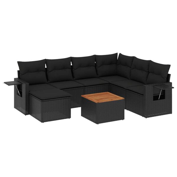 vidaXL Salon de jardin 8 pcs avec coussins noir r&eacute;sine tress&eacute;e