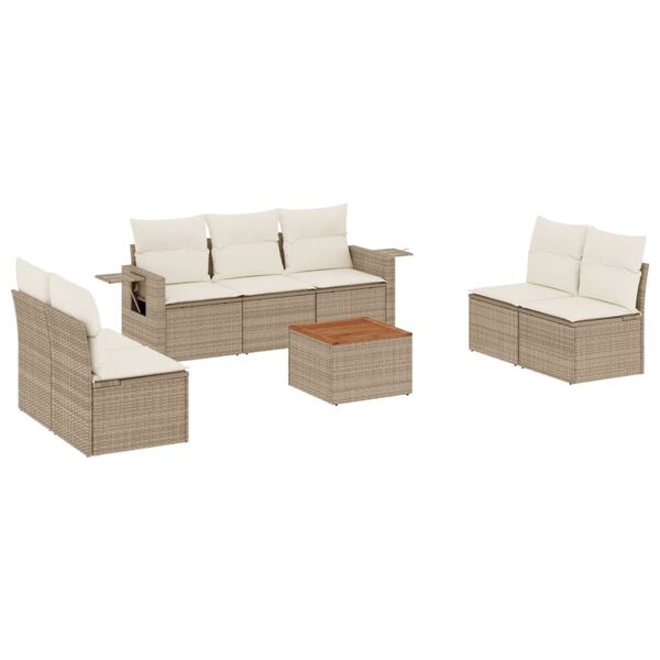 vidaXL Salon de jardin avec coussins 8 pcs beige r&eacute;sine tress&eacute;e
