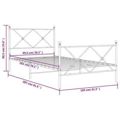 vidaXL Cadre de lit métal sans matelas et pied de lit blanc 100x200 cm