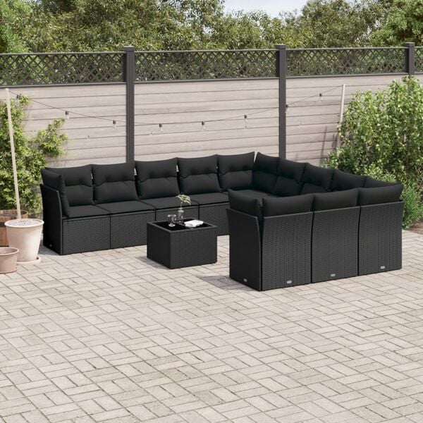 vidaXL Salon de jardin 12 pcs avec coussins noir r&eacute;sine tress&eacute;e