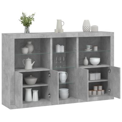 vidaXL Buffet avec lumières LED gris béton 162x37x100 cm