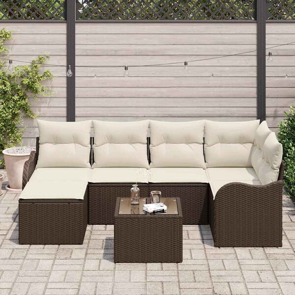 vidaXL Ensemble de canap&eacute; de jardin 7 pcs Marron Poly rotin