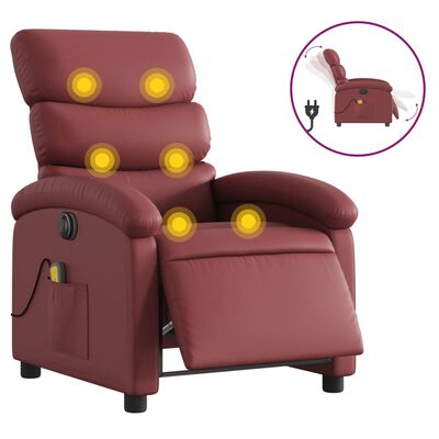 vidaXL Fauteuil de massage inclinable électrique rouge bordeaux