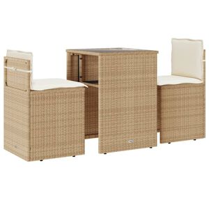 vidaXL Ensemble de bistro 3 pcs avec coussins beige r&eacute;sine tress&eacute;e