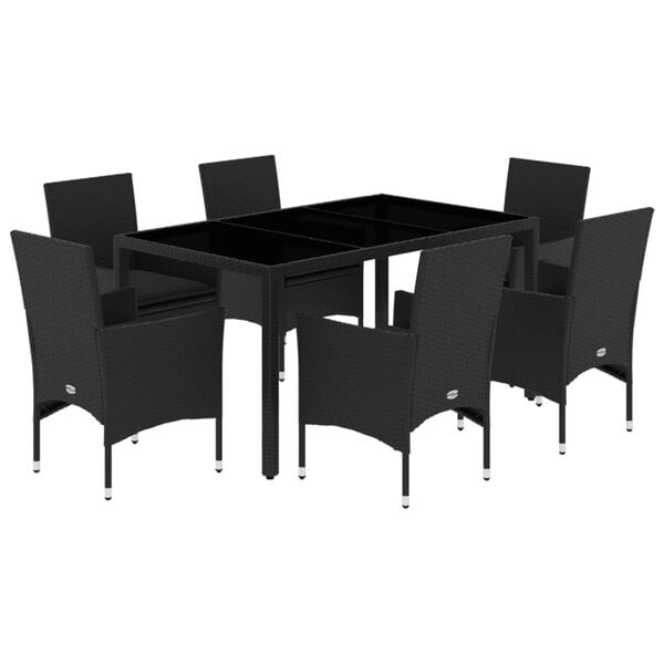vidaXL Ensemble &agrave; manger de jardin et coussins 7 pcs noir rotin acacia