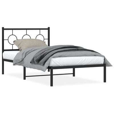 vidaXL Cadre de lit métal sans matelas avec tête de lit noir 100x190cm