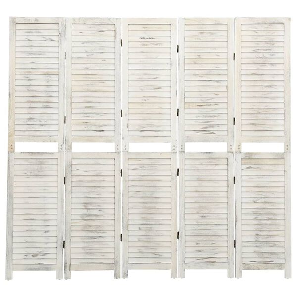 vidaXL Cloison de s&eacute;paration 5 panneaux Blanc antique 178,5x166cm Bois