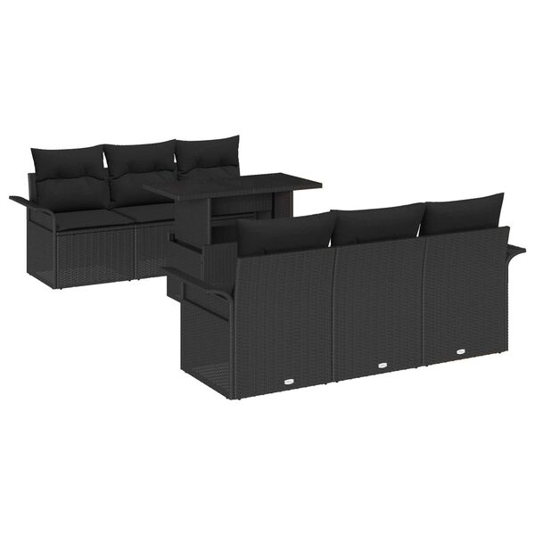 vidaXL Ensemble de canap&eacute; de jardin 7 pcs Noir Poly Rattan