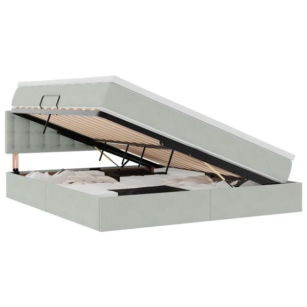 vidaXL Lit de Rangement avec matelas Gris clair 160 x 200 cm Velours